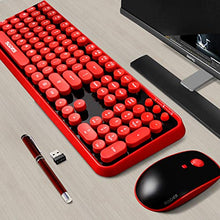 Load image into Gallery viewer, Wireless Keyboard Mouse Combo,2.4GHz Waterproof Keyboard with Round Retro Style Red Key and Optical Wireless Gaming Mouse with 3 Adjustable DPI, Compatible with PC, Computer, Laptop, Desktop, Note

