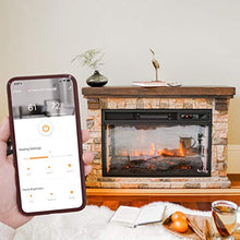 Load image into Gallery viewer, e-Flame USA Telluride LED Electric Fireplace Stove with Faux Wood and Stone Mantel - Remote - 3D Log and Fire

