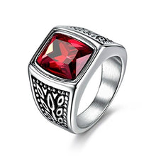 Load image into Gallery viewer, Promsup Mens Square Red Garnet Ruby Stainless Steel Solitaire Wedding Band Rings Jewelry (10)
