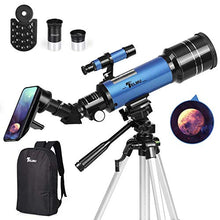 Load image into Gallery viewer, TELMU Telescope, 70mm Aperture 400mm AZ Mount Astronomical Refracting Telescope Adjustable(17.7In-35.4In) Portable Travel Telescopes with Backpack, Phone Adapter
