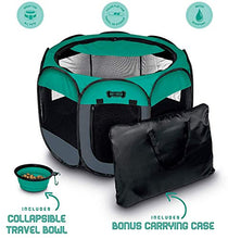 Load image into Gallery viewer, Ruff 'n Ruffus Portable Foldable Pet Playpen + Carrying Case &amp; Collapsible Travel Bowl (Extra Large (48" x 48" x 23.5")) (Medium (29" x 29" x 17") with Free Bonus, Aqua)
