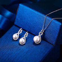 Load image into Gallery viewer, EleQueen 925 Sterling Silver CZ AAA Button Cream Freshwater Cultured Pearl Bridal Jewelry Necklace Earrings Set Ivory

