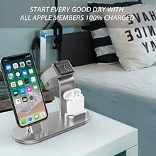 Load image into Gallery viewer, OLEBR Charging Stand Compatible with iWatch 6 and SE Watch Charging Stand for AirPods, iWatch Series 6/SE/5/4/3/2/1,iPhone 11/11 Pro/11 Pro Max/Xs/X Max/XR/X/8/8Plus/7/7 Plus /6S /6S Plus-Silver

