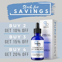 Load image into Gallery viewer, Pure Biology "C+" Vitamin C Serum (30%) with Hyaluronic Acid, Witch Hazel, Vitamin E &amp; Breakthrough Anti Aging, Anti Wrinkle Complex – Lighten Dark Spots, Acne Scars – Men &amp; Women
