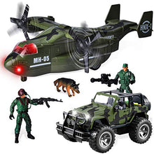 Load image into Gallery viewer, JOYIN Military Vehicle Toy Set of Friction Powered Transport Airplane and Military Truck with Light and Sound Sirens and Soldier Army Men Action Figures for Kids
