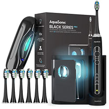 Load image into Gallery viewer, AquaSonic Black Series PRO – Ultra Whitening Toothbrush w UV Sanitizing Base – 4 Modes &amp; Smart Timers – UV Sanitizing &amp; Charging Travel Case – UltraSonic Electric Tooth Brush – 6 Proflex Brush Heads
