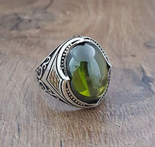Load image into Gallery viewer, Handmade 925K Sterling Silver Mens Ring With Cubic Zircon Peridot color Stone
