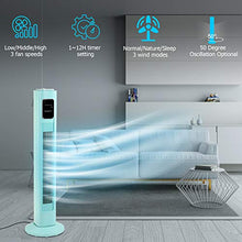 Load image into Gallery viewer, R.W.FLAME Tower Fan with Remote Control, Standing fan for office, Oscillating fan for home with children/pets/elders,Time Settings,LCD display,45W,Oscillation, 36", Green
