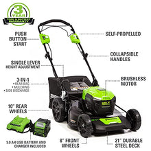 Load image into Gallery viewer, Greenworks 40V Brushless Self-Propelled Lawn Mower, 21-Inch Electric Lawn Mower, 5.0Ah Battery and Charger Included
