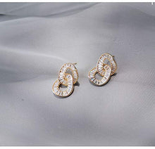 Load image into Gallery viewer, Zircon Geometric Stud Earrings - 14k Gold Plated Cross ring Inlaid with Zircon for Women Girl Gifts Valentines/Birthday/Anniversary/Mother’s Day
