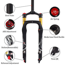 Load image into Gallery viewer, KRSEC ?US Stock? 26er Fat 4.0 Tires Rebound Adjust Bike Air Suspension Snow/Beach MTB Fork, Straight Crown Lockout Disc Brake Mountain Bikes Forks, 28.6 Travel 120mm Hub Spacing 135mm (Black Gold,26)
