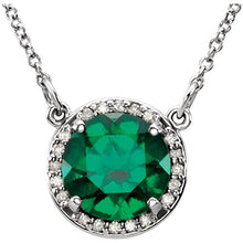 Load image into Gallery viewer, FB Jewels 14k White Gold ChathamÂ Created Emerald &amp; .05 CTW Diamond 16" Necklace
