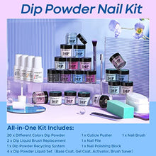 Load image into Gallery viewer, AZUREBEAUTY 31Pcs Dip Powder Nail Kit Starter, 20 Colors Purple Blue Glitter Dipping Powder Recycling Tray Essential Liquid Set with Base Top Coat Activator for French Dip Nails Art Manicure Set Beginner DIY Salon Women Gift
