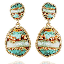 Load image into Gallery viewer, BONALUNA Bohemian Wood And Marble Effect Oval Shaped Drop Statement Earrings
