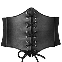 Load image into Gallery viewer, Black Corset Waist Belt for Women, Wide Elastic Tie Waspie Belt for Dresses 4.7inch
