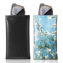 Load image into Gallery viewer, MoKo Squeeze Top Sunglasses Case, (2 Pack) Portable Eyeglass Pouch Sunglass Goggles Soft Case Protective Eyewear Case Bag Glasses Holder for Women with Cleaning Cloth, Black &amp; Almomd Blossom
