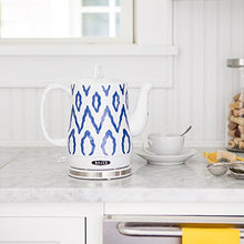 Load image into Gallery viewer, BELLA 1.2 Liter Electric Ceramic Tea Kettle with Detachable Base &amp; Boil Dry Protection, Blue Aztec, Electric Tea Kettle with Automatic Shut Off &amp; Detachable Swivel Base (13724)
