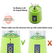 Load image into Gallery viewer, Portable blender Personal 6 Blades Juicer Cup Household Fruit Mixer, With Magnetic Secure Switch, USB Charger Cable 380ML(Green)
