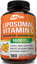 Load image into Gallery viewer, NutriFlair Liposomal Vitamin C 1600mg, 180 Capsules - High Absorption, Fat Soluble VIT C, Antioxidant Supplement, Higher Bioavailability Immune System Support &amp; Collagen Booster, Non-GMO, Vegan Pills
