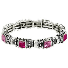 Load image into Gallery viewer, Falari Vintage Acrylic Crystal Antique Silver Stretch Bracelet Fuchsia &amp; Pink B0002-03
