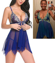 Load image into Gallery viewer, Avidlove Women Lingerie Set Lace Babydoll V Neck Nightwear Strap Chemise Blue XL
