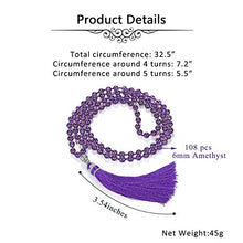 Load image into Gallery viewer, JOVIVI 108 Mala Beads Necklace Natural Amethyst Semi-Precious Gem Stones Meditation Necklace 108 Hand Knotted Mala Beaded Tassel Necklace Pendant
