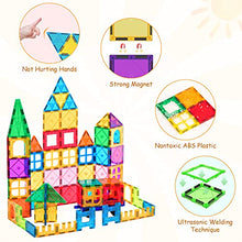 Load image into Gallery viewer, Lati 130 pcs Magnetic Tiles, Magnet Building Blocks for Kids STEM Construction Set Clear Imagination Inspirational Educational Magnetic Toys for 3 4 5 6 7 Years Old Boys Girls Gifts with 2 Cars
