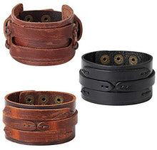 Load image into Gallery viewer, FINREZIO 3 Pcs Leather Cuff Bracelets for Men Women Punk Rock Braided Bracelet Warp Brown Black Wristbands Handmade Jewelry
