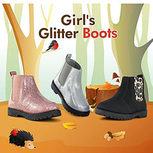 Load image into Gallery viewer, Tobfis Girl's Fashion Glitter Chelsea Boot Ankle Boots,Black PU,5 M US Big Kid
