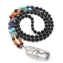 Load image into Gallery viewer, Jovivi Natural Black Obsidian 7 Chakras Healing Crystals Necklace Wire Wrapped Clear Quartz Tree of Life Pendant Healing Pointed Reiki Energy Balancing
