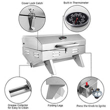 Load image into Gallery viewer, ROVSUN Portable Propane Gas Grill 12,000BTU, Tabletop Outdoor Cooking Grill for Picnic Camping Tailgating Patio Garden BBQ, Stainless Steel
