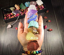 Load image into Gallery viewer, Tesh Care Chakra Therapy Starter Collection 17 pcs Healing Crystals kit, 7 Raw Chakra Stones,7 Colorful Gemstones, Amethyst,Rose Quartz Pendulum,Chakra Lava Bracelet,Dry Roses,Guide,COA,Gift Ready
