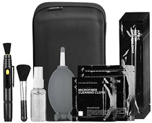 Load image into Gallery viewer, Movo Deluxe Essentials DSLR Camera Cleaning Kit with 10 APS-C Cleaning Swabs, Sensor Cleaning Fluid, Rocket Air Blower, Lens Pen, Soft Brush, 2X Small and 2X Large Microfiber Cloths and Carrying Case
