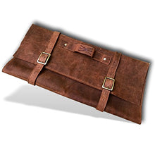 Load image into Gallery viewer, Large Handmade Leather Knife Roll - 11 Pocket Knife Bag with Buckle
