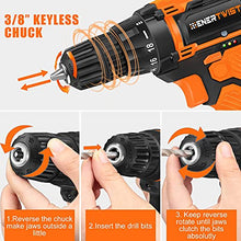 Load image into Gallery viewer, EnerTwist 20V Max Cordless Drill, 3/8 Inch Power Drill Set with Lithium Ion Battery and Charger, Variable Speed, 19 Positions and 28-Pieces Drill/Driver Accessories Kit, ET-CD-20
