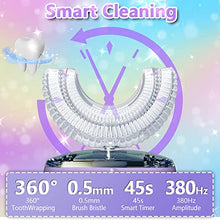 Load image into Gallery viewer, Kids Toothbrush Electric, U Shaped Ultrasonic Automatic Toothbrush with 2 Brush Heads, Six Cleaning Modes, Cartoon Modeling Design for Kids, Special for Birthday Gift (Purple)

