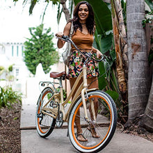 Load image into Gallery viewer, sixthreezero EVRYjourney Women's 7-Speed Step-Through Hybrid Cruiser Bicycle, 26" Wheels with 17.5" Frame, Cream with Brown Seat and Grips, Model:630034
