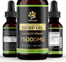Load image into Gallery viewer, Billion Pets - Hemp Oil for Dogs Cats - Separation Anxiety, Joint Pain, Stress Relief, Arthritis, Seizures, Chronic Pains, Anti-Inflammatory - Omega 3, 6, 9-100% Organic - Calming Drops
