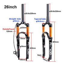 Load image into Gallery viewer, BOLANY 26/27.5/29 inch MTB Bicycle Magnesium Alloy Suspension Fork, Tapered and Straight Tube Front Fork (Manual Locking - Remote Locking) (29,Tapered-Remote)
