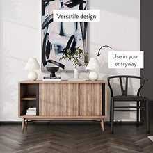 Load image into Gallery viewer, Nathan James Liam Modern Mid-Century TV Stand, Media Console or Entertainment Cabinet with Sliding Doors, Reclaimed Oak/Black
