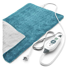Load image into Gallery viewer, Pure Enrichment PureRelief XL (12"x24") Electric Heating Pad for Back Pain and Cramps - Ultra-Soft with 6 Temperature Settings, Auto Shut-Off, and Moist Heat (Turquoise Blue)

