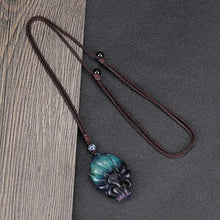 Load image into Gallery viewer, MANIFO Natural Crystal Gemstone Fox Pendant Necklace with Adjustable Woven Rope Chain (Fluorite)

