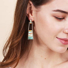 Load image into Gallery viewer, BONALUNA Bohemian Wood And Marble Effect Oblong Shaped Drop Statement Earrings
