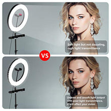 Load image into Gallery viewer, Selvim 10 '' Selfie Ring Light with Tripod ＆ 3 Cellphone Holders for Live Stream/Makeup/Selfie, 128 LED Bulbs 3 Light Modes 10-Level Brightness 360° Rotating, with Bluetooth Remote Control
