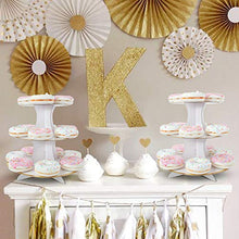 Load image into Gallery viewer, 2 Set White And Gold 3-Tier Round Cardboard Cupcake Stand for 24 Cupcakes Perfect for Oh Baby Bridal Shower Birthday Party Supplies (White)
