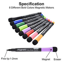 Load image into Gallery viewer, Magnetic Dry Erase Markers, (8 Pack) Dealkits Low Odor White Board Markers Whiteboard Markers with Erasers for Kids Teacher Supplies for Classroom Work on White Board, Calender, Fine Tip Point
