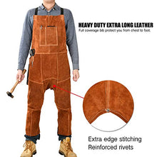 Load image into Gallery viewer, Leather Welding Apron Split Leg for Men - Spark | Flame | Heat Resistant Bib Apron by QeeLink - Heavy Duty Cowhide Leather
