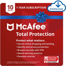 Load image into Gallery viewer, McAfee Total Protection 2022 | 10 Device | Antivirus Internet Security Software | VPN, Password Manager, Dark Web Monitoring &amp; Parental Controls Included | 1 Year Subscription | Download Code

