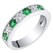 Load image into Gallery viewer, Sterling Silver Simulated Emerald Milgrain Half Eternity Ring Band Size 5
