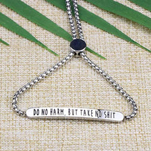 Load image into Gallery viewer, Joycuff Do No Harm But Take No Shit Bracelet Adjustable Chain Link Bar Bangle Inspirational Encouragement Motivational Gift for Best Friend Friendship BFF Empowered Women
